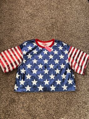 Simply Southern Sequin Star & Stripe Top in Red, White & Blue